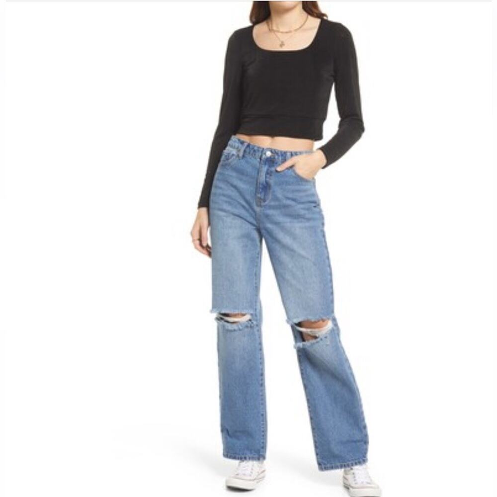 BP High Waisted Straight Leg Distressed Jeans 28